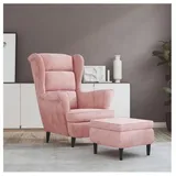 vidaXL Ohrensessel mit Hocker Armlehnen Fernsehsessel Polstersessel Loungesessel Wohnzimmersessel TV Sessel Ruhesessel Relaxsessel Rosa Samt