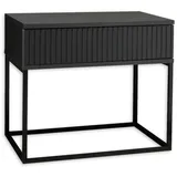 Stella Trading MARLE Nachttisch in Graphit - Moderner Nachtschrank mit Schublade und schwarzem Metallgestell - 60 x 52 x 38,5 cm (B/H/T)