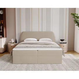 kaiser möbel Schlafzimmerbett Bloom mit abgerundetem Kopfteil, Stoff Komodo Dunkelbeige 120x200 cm - Beige