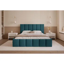Selsey Polsterbett 140x200 cm, mit Bettkasten, Metallgestell, türkis -