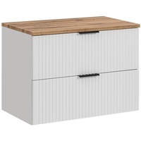 Lomadox Waschbeckenschrank ADELAIDE-56-WHITE Waschtischunterschrank 80 cm matt weiß mit Eiche, 80,6/59,2/46,5cm weiß 81 cm x 59 cm x 47 cm