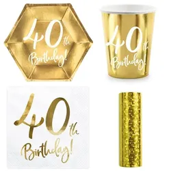 Party Geschirr 40. Geburtstag gold Partyset Einweggeschirr 40 Jahre Teller Becher Servietten
