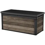 Keter Signature Aufbewahrungsbox 570L Walnuss - Gartenbox mit Holzoptik & Sitzfunktion - Wetterfeste Kissenbox mit Gasdruckfedern