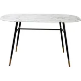 TPFLiving ESSZIMMERTISCH LARS - 140x90 cm - Platte Glas in Marmoroptik, Gestell pulverbeschichtetes Metall - Weiß