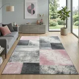 Carpetsale24 Teppich 160x230 cm Kurzflor Konturenschnitt in Pink Grau Weiß Kariertes Design, Waschbar, Pflegeleicht, Extra Weich Für Wohnzimmer, Esszimmer, Schlafzimmer