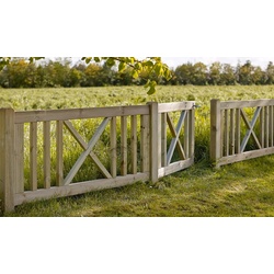 Design Gartenzaun Rom - Vorgartenzaun Serie mit Gartentor aus druckimprägniertem Kiefer und Fichtenholz in Kreuz Design