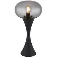 GLOBO Tischlampe Schwarz Wohnzimmerlampe Tischleuchte Nachttischlampe Schlafzimmerleuchte, Rauchglas 1x