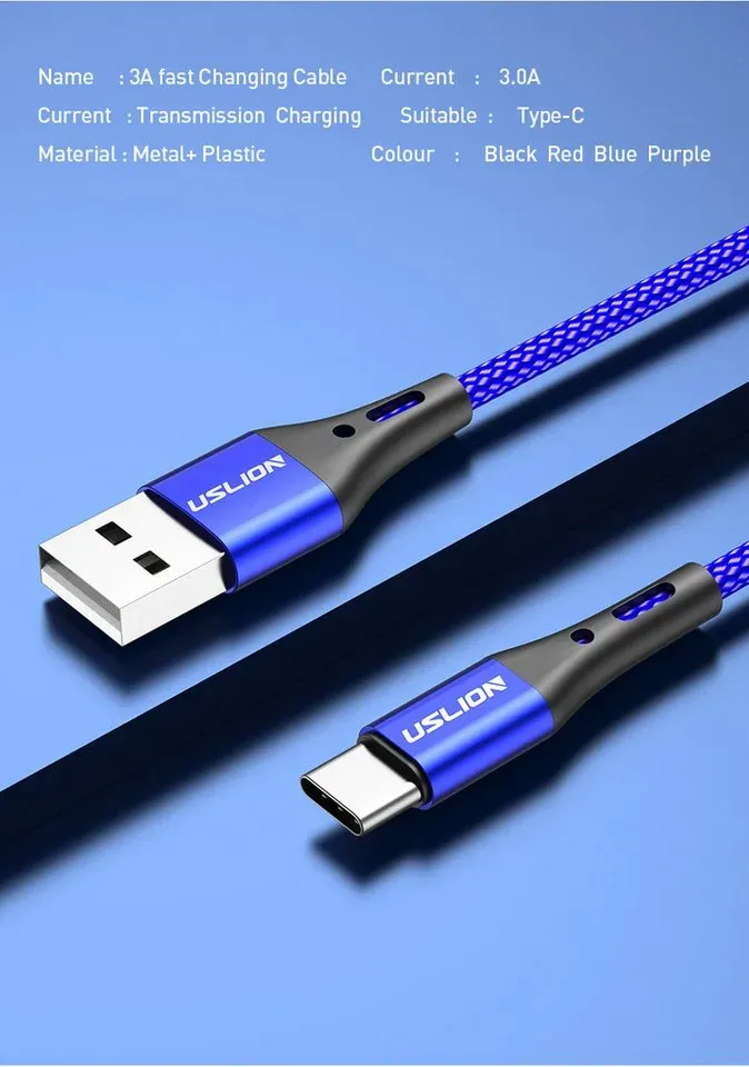 Tinisu Ladekabel USB Typ C Samsung Huawei Xiaomi Schnellladekabel Datenkabel Smartphone-Kabel, (200 cm) lila
