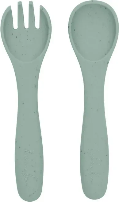 Kikka Boo Gabel-und-Löffel-Set Platinum Silicone Sage