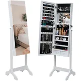 LEADZM Schmuckschrank Stehend, Standspiegel, Einstellbare Neigung, Freistehender Schmuckaufbewahrung Abschließbar mit Schmuckregal, Ablagen, Schmuck-Organizer, 47 x 40 x 152 cm, Weiß