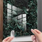 Lukery Fliesenaufkleber, 20 Stück PVC Klebefliesen Küche, Marmormuster Küchenrückwand Klebefliesen, Bodenaufkleber Fliesenaufkleber Bad für Möbel Wand Schrank (Grüner Marmor,20x20cm)