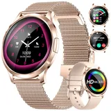 Smartwatch Damen mit Telefonfunktion,1,32" HD Touchscreen Fitness Tracker,SpO2,Pulsuhr,Schlafmonitor,Schrittzähler,Menstruationszyklus,Kalorien,IP68 Wasserdicht,Smartwatch für Android iOS Roségold
