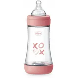 Chicco PERFECT 5 Anticolic Saugflasche 240 ml, Medium Flow 2 Monate + mit weichem Silikonsauger, Biofunktionelle Saugflasche mit Intui-flow System 240 ml, Rosa