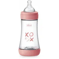 Chicco PERFECT 5 Anticolic Saugflasche 240 ml, Medium Flow 2 Monate + mit weichem Silikonsauger, Biofunktionelle Saugflasche mit Intui-flow System 240 ml, Rosa