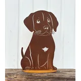 Gartenfigur Hund Welpe Rocky 36x22cm auf Platte Edelrost Gartendeko Wetterfest Rost Metall Rostfigur Tier von Steinfigurenwelt