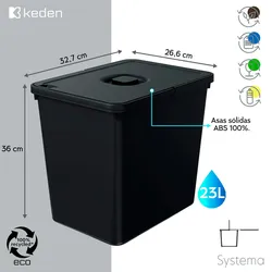 Keden Systema 23L Recycling-Mülleimer mit Deckel in Schwarz
