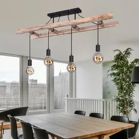 ETC Shop Hängeleuchte Lampe Holzleuchte Vintage Pendellampe Esszimmer, 4 flammig Holzleiter, natur braun schwarz, 4x E27 Fassungen, Hxlxb 80x115x30cm