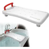 Suusolny Badewannensitz Senioren 70x31cm Badewannenbrett zum Sitzen Verstellbar 41-63cm Sitzbrett Wannenbrett Badewanne Brett Duschbrett Seifenablage & ergonomischer Griff bis 150KG - Rot Griff