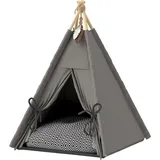 Tipi Zelt Für Haustiere, Katzenzelt Mit Abnehmbar Und Waschbar Kissen, Katzenhaus Mit Rutschfestem Boden, Spielball, Für Katzen Unter 5kg, Mini Hunde, 60 X 60 X 76 Cm, Grau