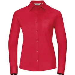 Russell Collection Klassische Baumwoll Popeline Bluse - Langarm, classic red, XS