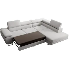 Selsey Stevil - L-Sofa mit Schlaffunktion, Bettkasten, Ottomane rechts, Veloursbezug Grau