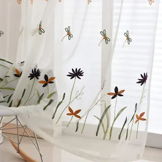 Lsimeru Prinzessin Gardinen Transparent Kinderzimmer Mädchen 140x175 Lang Libelle Blumenmuster Voile Vorhänge Durchsichtig Kinder Mädchenzimmer 2 Stücke