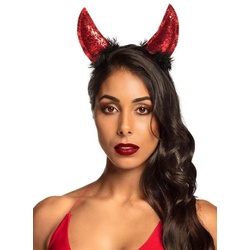 Boland Kostüm Teufelshörner Haarreif glitter, Verführerischer Kopfschmuck für Karneval und Halloween rot