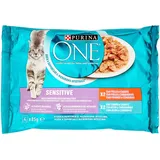 Purina ONE Bifensis Nassfutter für Katzen, Erwachsene, mit empfindlicher Verdauung, mit Huhn und Thunfisch, 4 Beutel à 85 g