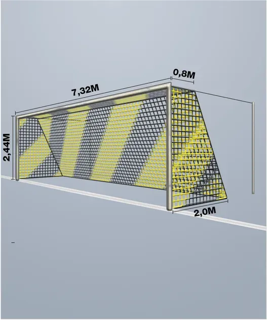 Cawila Tornetz 7,50x2,50m | Tiefe 0,8x2,0m | Maschenweite 12cm | Stärke 4mm | gelb/schwarz