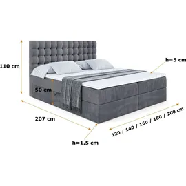 altdecor Boxbett, mit H3-Matratze und Lattenrost - VIONE - 160x200 Dunkelgrau