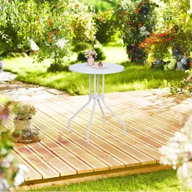 Relaxdays Gartentisch, H x D: 73 x 60 cm, Rattanoptik, Kunststoff & Stahl, Outdoor Esstisch, runder Balkontisch, weiß