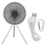 Tragbarer Campingventilator, 3-stufig, mit Zeitschaltfunktion, USB-Aufladung, tragbarer Outdoor-Ventilator mit abnehmbarem Stativ, weiß - Weiß