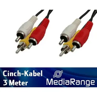 Cinch Kabel 3m 3xRCA für Audio und Video (rot, weiß, gelb) von MediaRange MRCS12