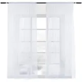 Woltu Vorhänge mit Kräuselband Stores Gardinen Weiß kurz transparent 140x145cm (BxH), 2er Set Gardinen Fensterschals Voile für Wohnzimmer