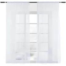 Woltu Vorhänge mit Kräuselband Stores Gardinen Weiß kurz transparent 140x145cm (BxH), 2er Set Gardinen Fensterschals Voile für Wohnzimmer