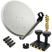 PremiumX Satelliten-Komplettanlage 80cm Satellitenschüssel Quad Monoblock LNB Astra Hotbird