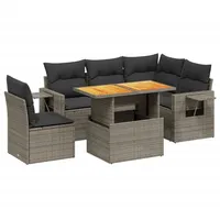 VidaXL 6-tlg. Garten-Sofagarnitur mit Kissen Grau Poly Rattan