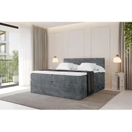 altdecor Boxspringbett mit Matratze H3|H4 und Lattenrost - TOLO KING 160x200 Cord - Dunkelgrau