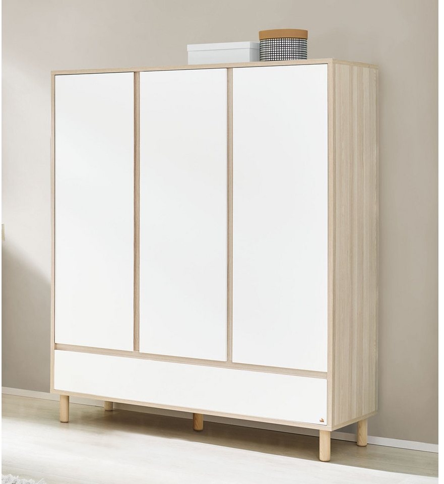 Lomadox Kleiderschrank FERRARA-134 Babyzimmer in weiß mit Esche Dekor, B/H/T: 155/185/55 cm weiß