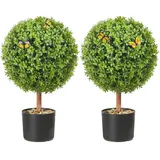 Vevor 2x Buchsbaumkugel Künstlich Ø40,6cm Garten Deko Buchsbaum im Blumentopf Kugel künstlich Buchskugel Kunstpflanze aus PE, Holz, PP inkl. 4 Stk. Dekorative Schmetterlinge und 10 Stk. Ersatzblätter