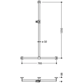 Hewi System 900 Duschhandlauf 1250 x 765 mm Edelstahl verchromt