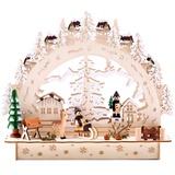 Brubaker LED Lichterbogen Schwibbogen Winterlandschaft mit Dorf - LED Beleuchtung - Holz 27,5 x 24,5 cm - Handbemalt