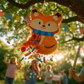 Relaxdays Pinata Fuchs mit Stab und Maske 45 cm x 31 cm x 9 cm Mehrfarbig