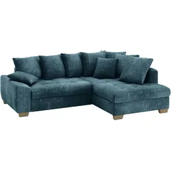 Ecksofa MR. COUCH "Nikita II, L-Form", blau, B:243cm H:88cm T:190cm, Dolce (100% Polyester), Sofas, Wahlweise mit Kaltschaum, EasyBett, Bettkasten