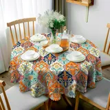 JhcsDy Tischdecke Boho Tischdecke Rund 150CM Tischdecke abwaschbar Outdoor-Tischdecken Gartentischdecken Abwaschbare Tischdecke Table Cloth für Küche, Esstisch, Couchtisch, Parteien, Abendessen