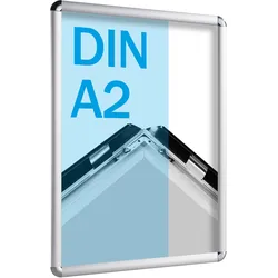 Klapprahmen für Inhalte DIN A2, Aluminium, 25 mm Profil, 420 x 594 mm, silber, Ecken abgerundet