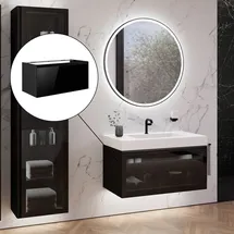 Neoro n80 fumo Unterschrank B: 100 cm mit 1 Auszug, mit Parsolglasfront auf Aluminiumrahmen, BN0433SG,
