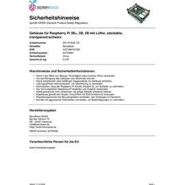 BerryBase Gehäuse für Raspberry Pi 3B+, 3B, 2B mit Lüfter, stackable, transparent/schwarz