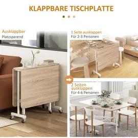 Homcom Esstisch, mit Rollen, Klapptisch für 4-6 Personen, für Küche, Esszimmer, Tische, Esstische