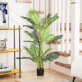 Homcom Künstliche Pflanze, Künstliche Palme, Kunstpflanze mit Zementfüllung, Kunstpalme im Topf, für Innendekoration, 150 cm, Grün